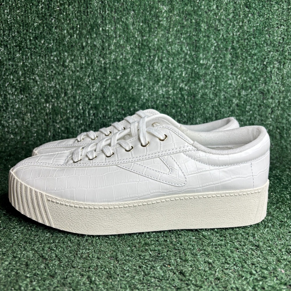 Tretorn White Croc-Embossed Platform Sneakers - Picture 3 of 7